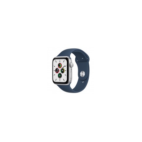Apple Watch SE GPS, Caja de Aluminio Color Plata de 44mm, Correa Deportiva Color Azul Abismo