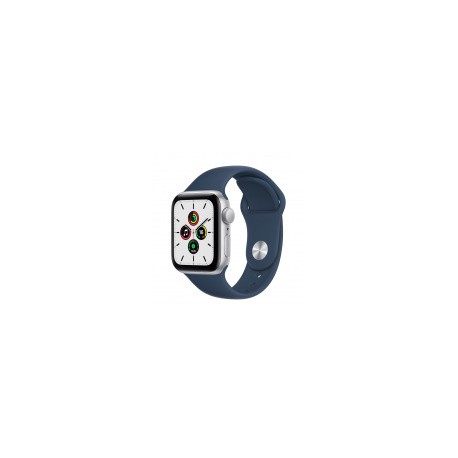 Apple Watch SE GPS, Caja de Aluminio Color Plata de 40mm, Correa Deportiva Color Azul Abismo