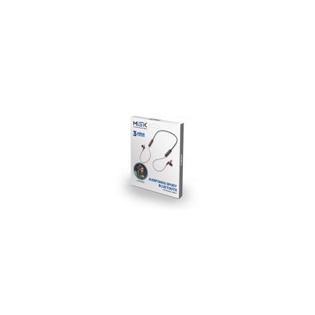 Misik Audífonos Intrauriculares Deportivos con Micrófono MH608, Inalámbrico, Bluetooth, Negro/Rojo