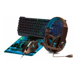 Kit Gamer de Teclado, Mouse, Diadema y Mousepad Necnon NGC-PEGASUS, Alámbrico, USB, Azul/Negro (Inglés)