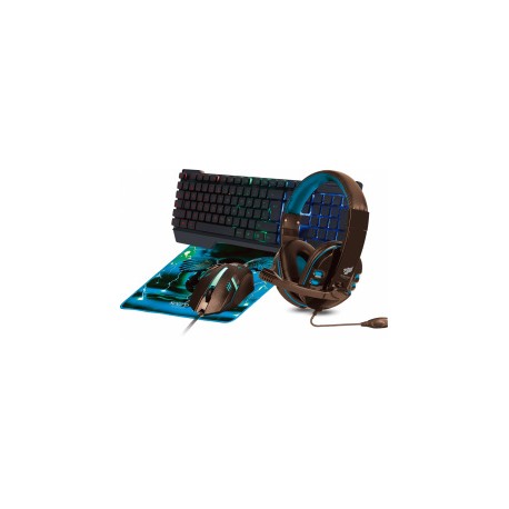 Kit Gamer de Teclado, Mouse, Diadema y Mousepad Necnon NGC-PEGASUS, Alámbrico, USB, Azul/Negro (Inglés)