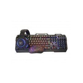 Kit Gamer 4 en 1 Naceb Teclado + Mouse + Audífonos + Mousepad, Alámbrico, USB, Negro/Rojo (Español)