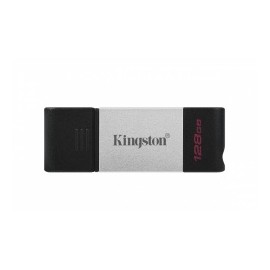 Memoria USB Kingston DataTraveler 80, 128GB, USB C 3.2, Lectura 200MB/s, Escritura 60MB/s, Negro/Plata