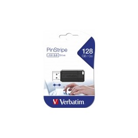 Memoria USB Verbatim PinStripe, 128GB, USB 2.0, Lectura 10MB/s, Escritura 4MB/s, Negro