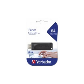 Memoria USB Verbatim Slider, 64GB, USB 2.0, Negro