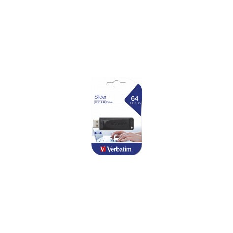 Memoria USB Verbatim Slider, 64GB, USB 2.0, Negro