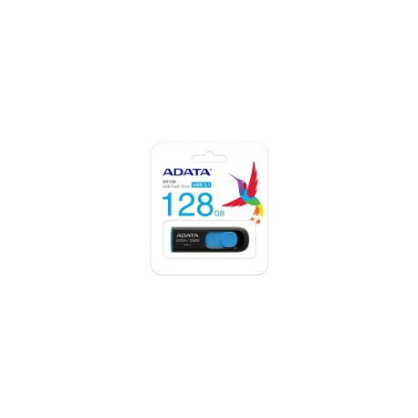 Memoria USB Adata Dashdrive UV128, 128GB, USB 3.0, Lectura 100MB/s, Escritura 40MB/s, Negro/Azul