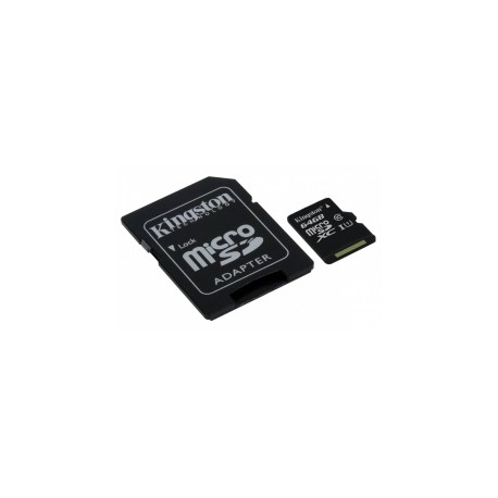 Memoria Flash Kingston, 64GB microSDXC Clase 10 UHS-I, con Adaptador SD