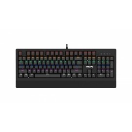 Teclado Gamer Philips G400 RGB, Teclado Mecánico, Switch Cyan, Alámbrico, Negro (Inglés)